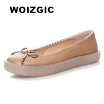 WOIZGIC Damen-Schuhe für Damen, Mutter, weiß, echtes Leder, flache Schuhe, rutschfest, lässig, Schleife, Übergröße 43, 42, JZ-19111