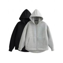 HH Autumn Women Casual Hooded Jacket Loose Oversize Zipper Hoodie Sweatshirts Solid Coat Office Lady Chic Outwear Tops