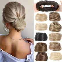 Elegante Damen-Haarknotenverlängerung aus synthetischem Haar, Clip-in-Elastikband, Haarteil, Donut-Curl-Knoten, erhältlich in Schwarz, Braun und Blond