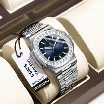 POEDAGAR Orologio da uomo al quarzo quadrato di lusso Orologio da uomo impermeabile con data luminosa Orologi da uomo d'affari in acciaio inossidabile di alta qualità