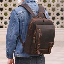 Luufan Crazy Horse Leder Herren Brusttasche Einzelner Schulterrucksack 2-Nutzung Vintage Rindsleder Herren Reiserucksack Tagesrucksack Braun