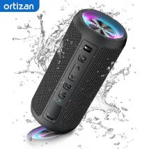 Ortizan Bluetooth Lautsprecher mit Licht, Musikbox Tragbarer Bluetooth Box mit IPX7 wasserdicht, Dualen Bass-Treibern, 30h Akku, Freisprechfunktion für Phone, Draußen, Beidhändig Schwarz