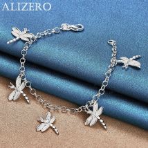 ALIZERO 925 Sterling Silver Bracelet Crystal Zircon Dragonflys Charms Bracelets For Women Fashion Wedding Party Jewelry Gifts