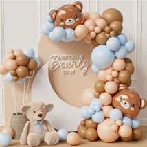 Bear Balloon Garland Arch Set, Brown Blue with bear foil animal balloons suitable for the bear-themed birthday party supplies