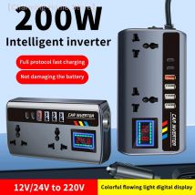【M】200W Car Power Inverter, 12V/24V to 220V AC Converter with QC3.0 & PD Type-C Fast Charging, Multi-Port Car Charger Socket
