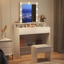 Toeletta Homall con specchio illuminato, 3 colori, luminosità regolabile, 2 cassetti, 3 ante apribili