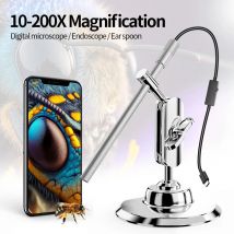Microscopio digitale portatile Fotocamera 1080P HD USB Telecamera di ispezione da 8,5 mm Microscopi con ingrandimento 10x-200x con 8 LED per USB C