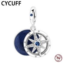 Nuovo ciondolo in argento sterling 925 con zirconi scintillanti con bussola blu, perline adatte per collane con bracciale originale Pan, gioielli da donna fai da te