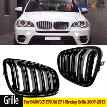 MagicKit nero lucido doppia stecca griglia del cofano anteriore adatta per BMW X5 E70 X6 E71 Kindny