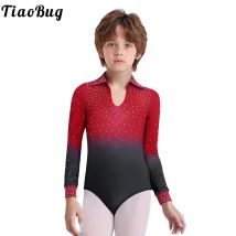 Bambini Ragazzi Jazz Pattinaggio di Figura di Un Pezzo di Danza Body Camicie Maniche Lunghe Sfumatura Body Ginnastica Latino Moderno Dancewear