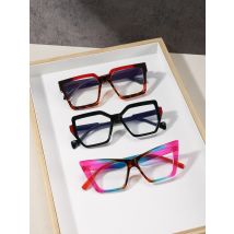 3 Stück Frauen unregelmäßige quadratische Farbe Clash Mode Anti-Blaulicht Brille für das tägliche Lesen