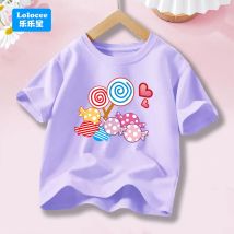 2026 Neues lässiges Kurzarm-T-Shirt für Mädchen, süßes Lutscher- und Bonbonmuster, modisches bedrucktes Kinder-Sommer-T-Shirt BBT1