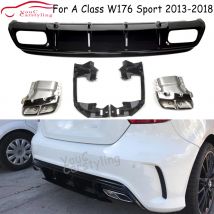 W176 A45 Paraurti posteriore Diffusore nero con punte di scarico a 4 uscite per Mercedes Classe A W176 2013-2018 A160 A180 A200 A250 AMG Sport