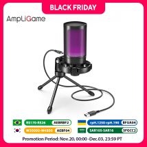 AmpliGame by FIFINE Microfono da gioco USB RGB con muto touch leggero, microfono a condensatore con treppiede per PC, PS4/5, laptop Streaming-A2