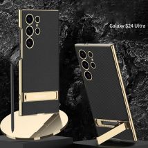 For Samsung Galaxy S24U S25 Ultra Electroplated Vegan Leather Stand Phone Case Mechanical Adjustable Stand Business Phone Case