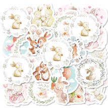 Etori Life 46 pezzi simpatici animali dei cartoni animati, foresta conigli vivaci modello studente tazze fai da te, album di ritagli, adesivi decorativi per laptop