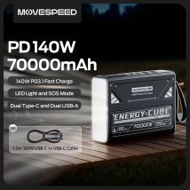 MOVESPEED Z70Pro Power Bank 70000mAh 140W PD Stazione di alimentazione a batteria esterna a ricarica rapida con torcia per laptop da campeggio all'aperto