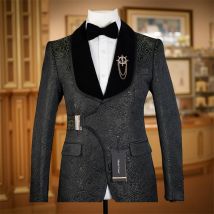 Blumen-Hochzeitsanzüge für Männer mit Schnallenknopf, 2-teilig, männliche Mode, Bräutigam-Smoking, maßgeschneidertes Herrenanzug-Set, Jacke mit Hose