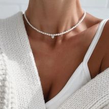 Mode Kristall Herz Anhänger Halskette Für Frauen Boho Barlotte Imitation Perle Kette Schmuck Valentinstag Geschenk N526