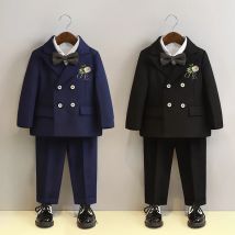 Hochzeitsanzüge für Jungen, modisch, zweireihig, schwarz, formelle Kinder-Klavier-Performance-Outfits, 2–12 Jahre, Kleinkind-Geburtstagsparty-Blazer-Set