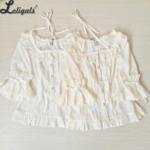 Süße Chiffon Hemd Kräuselte Kurzarm Criss Cross Lolita Bluse
