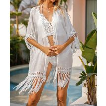 Häkeln Bikini Frauen Spitze schiere Strand kleid Bikini Vertuschungen lässig lose Strickjacke Kleid Kimono Sommer Bade bekleidung