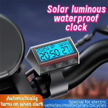 Solar-Motorrad-Digitaluhr mit Datum, Woche, Temperatur, LCD-Display mit Hintergrundbeleuchtung, wasserdichtes Thermometer mit Motorradständer