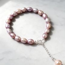 YWYC 6-7mm Reis Form Süßwasser Perle Armband Rosa Lila Mix Farbe S925 Sterling Silber Kette frauen hand Armband Schmuck