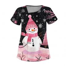 T-Shirt Weihnachten Krankenschwester Uniform Scrubs Damen Cartoon Elch Print Kurzarm Tasche Overalls Uniformen Medizinische Pflege Harajuku