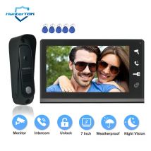 4-kabelgebundene Video-Türsprechanlage, RFID-Entsperrung, Video-Gegensprechanlage, Kamera, Türklingel mit 7-Zoll-Bildschirm, Nachtsicht, Haustürzugang für Villa