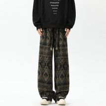 Hippie-Muster gestrickte Hosen Herren Herbst Winter neue gerade Baggy Pants Plaid Hose mit weitem Bein Vintage Distressed Hose