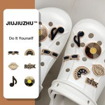 12 Stück Golden Record Rockmusik Sonnenbrille Stil Charms Pins Schuhdekoration Geeignet für CROCS Clogs