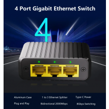 4 Port Gigabit Ethernet Switch , 1-to-3 Ethernet Splitter , Network Switch 1in3out1000Mbps  Hub for RJ45, Supports Cat5/5e/6/7/8