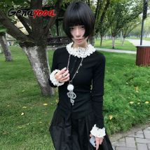 Genayooa Harajuku Pullover Damen Slim Patchwork Y2k Fairycore Süße Strickjacke Winter Strickpullover Mäntel Ästhetisch Japanisch 2000er Jahre