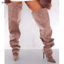 2025 Oberschenkel Hohe Stiefel Dame Stiefel Frau Bühne Leistung Nachtclub Mode Pailletten Overknee Stiefel 44