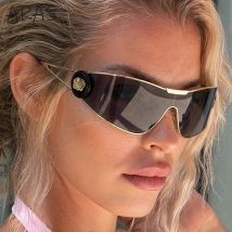 Y2K Punk Wrap-Around Sonnenbrille für Damen 2026 Luxusmarke Steampunk Einteilige Schutzbrille Winddichte Eyewear Shades