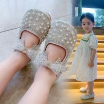 Mädchen Prinzessin Schuhe Kinder Mode Bogen Strass Leder Kinder Schuh 2024 Neue Baby Mädchen Party Student Flache Schuhe E584