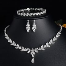 ZAKOL Lusso Brillante Zirconia Foglia Collana Orecchini Anelli Bracciali Set per le donne CZ Goccia Set di gioielli da sposa da sposa