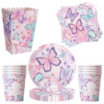 Forniture per feste di compleanno con farfalle Piatti di carta usa e getta Tovaglioli Tazze Scatola di popcorn per decorazioni di compleanno per feste di compleanno per ragazze con farfalle