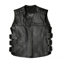 Schwarze Herbst-Lederweste für Herren, Motorrad-Stil, Übergröße 3XL, echtes natürliches Rindsleder, kann Schutzausrüstung hinzufügen