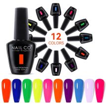 NAILCO Neonfarbener Gel-Nagellack, halbpermanenter Lack für den Sommer, glitzernder Top-Basismantel, Gele, Lack, 15 ml, schwarze Flasche