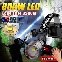 9900LM Lampada frontale super potente 800W LED Sensore IR Faro ricaricabile Torcia frontale 3500 metri Lampada frontale Lanterna da pesca