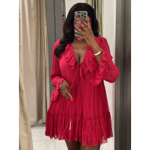 Vintage Casual Chic Women Dress Solid Long Sleeve Ruffles Lace-up Mini Dress New Fashion 2025 Spring Summer Holiday Dress