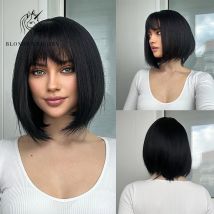 Blonde Einhorn schwarz synthetische Perücke kurze Bob Perücke glattes natürliches Haar mit Pony täglichen Gebrauch Frauen Cosplay hitze beständig