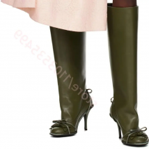 Grüne runde Schleife kniehohe Stiefel 2025, Herbst, neue Modelle, Laufsteg, sexy Damen, Stiletto, langer Stiefel, schwarz, modische Party-Freizeitstiefel