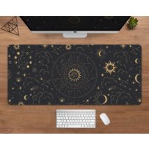 Sternbild-Schreibtischunterlage, Astrologie-Mauspad, Gold, Schwarz, Sternzeichenrad, Weltraum, Galaxie, Sterne, Mond, XXL, großes Astrologie-Gaming-Mauspad