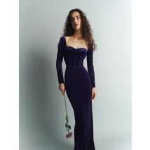 OIMG Elegant Purple Sweetheart Neck Mermaid Prom Gowns Long Sleeves Party Gown Velvet Floor Length Evening Dress Customized