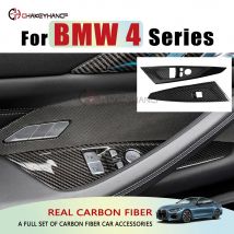 Real Carbon Fiber Auto Tür Fensterheber Schalter Panel Abdeckung Innen Zubehör für Coupe BMW 4er G22/G23/G26/G82/G83/M4