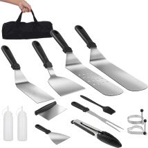 LMETJMA Kit di accessori per piastra per grigliare 12 pezzi Set di accessori per griglia piatta Set di strumenti per griglia per barbecue con borsa per il trasporto JT48