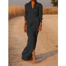 Yeezzi Office Lady Solid Color Formal Tied Waist A-line Dress 2025 New Spring Long Sleeves Elegant Pleated Evening Maxi Dresses